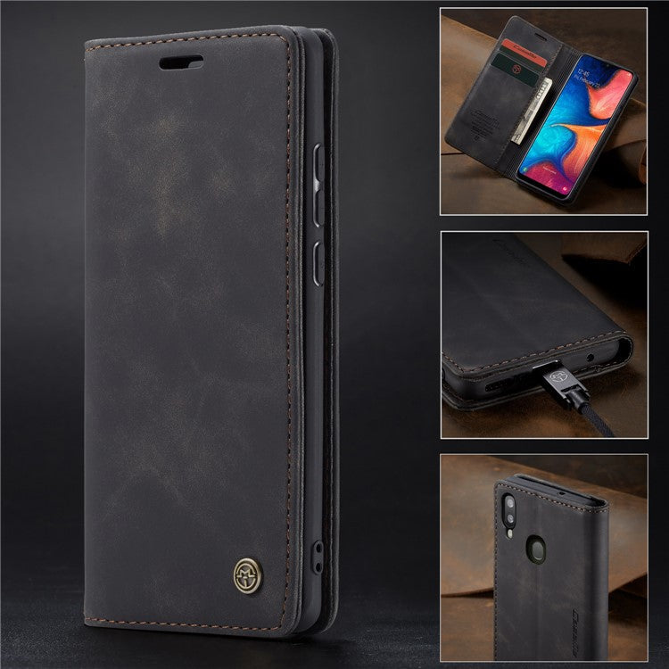 CASEME 013 Series Auto-absorbed Leather Wallet Case for Samsung Galaxy A20/A30 - Black