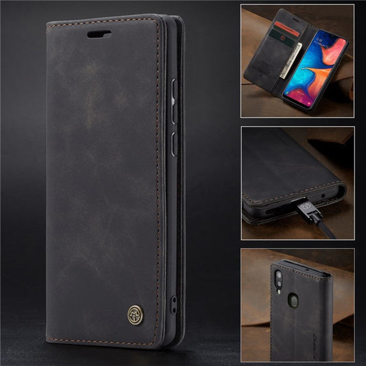 CASEME 013 Series Auto-absorbed Leather Wallet Case for Samsung Galaxy A20/A30 - Black