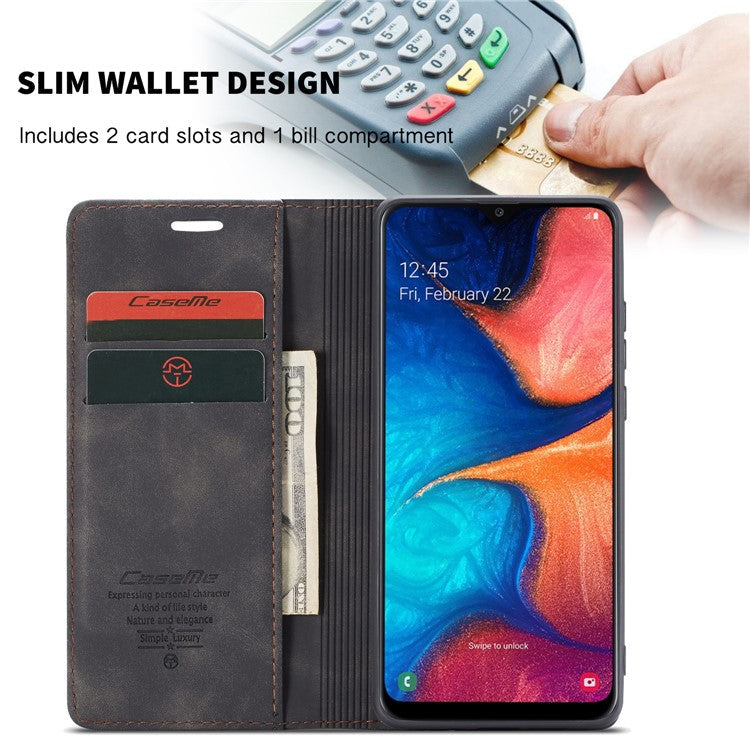 CASEME 013 Series Auto-absorbed Leather Wallet Case for Samsung Galaxy A20/A30 - Black