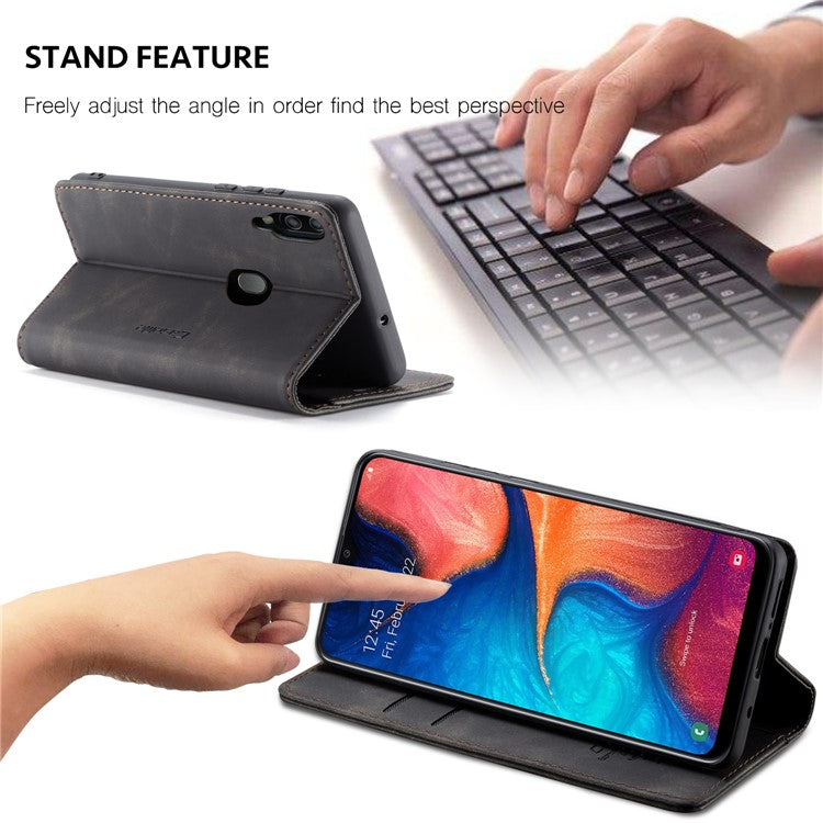 CASEME 013 Series Auto-absorbed Leather Wallet Case for Samsung Galaxy A20/A30 - Black
