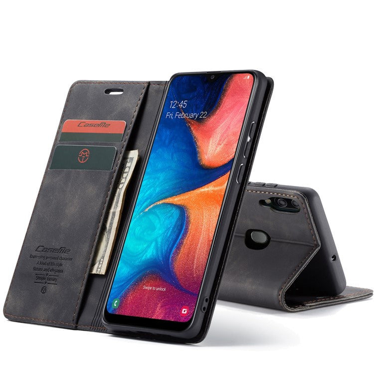 CASEME 013 Series Auto-absorbed Leather Wallet Case for Samsung Galaxy A20/A30 - Black
