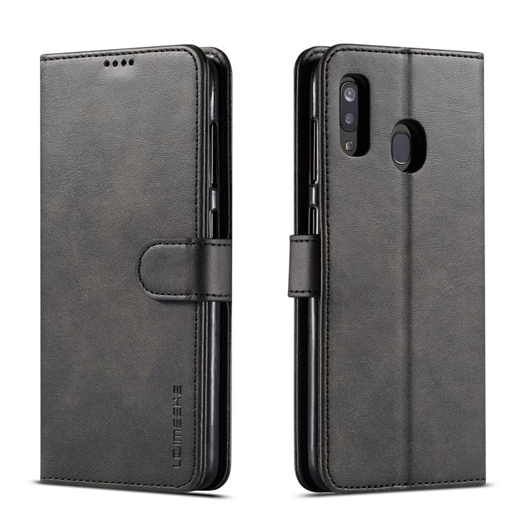 LC.IMEEKE Leather Wallet Stand Casing for Samsung Galaxy A20e - Black