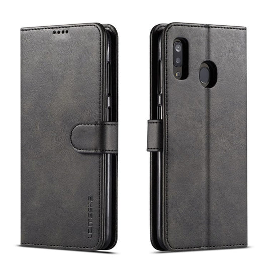 LC.IMEEKE Leather Wallet Stand Casing for Samsung Galaxy A20e - Black
