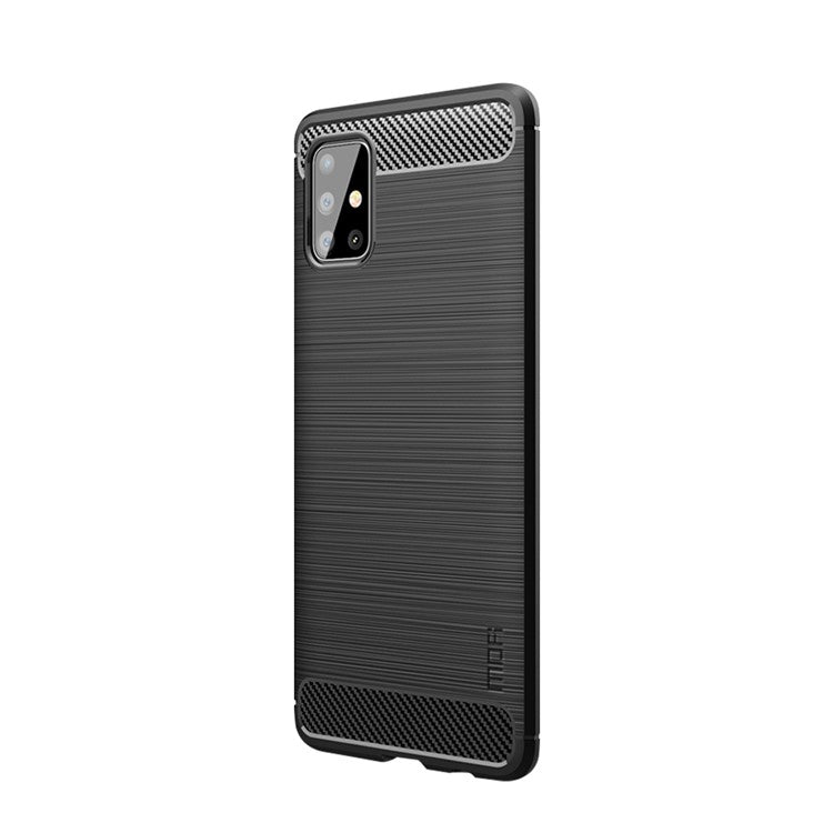 MOFI Carbon Fiber Brushed TPU Protector Cover for Samsung Galaxy A51 - Black