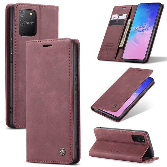 CASEME 013 Series Flip Wallet Leather Mobile Case for Samsung Galaxy A91/S10 Lite - Wine Red