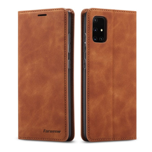 FORWENW Fantasy Series Silky Touch PU Leather Stand Case for Samsung Galaxy A71 - Brown