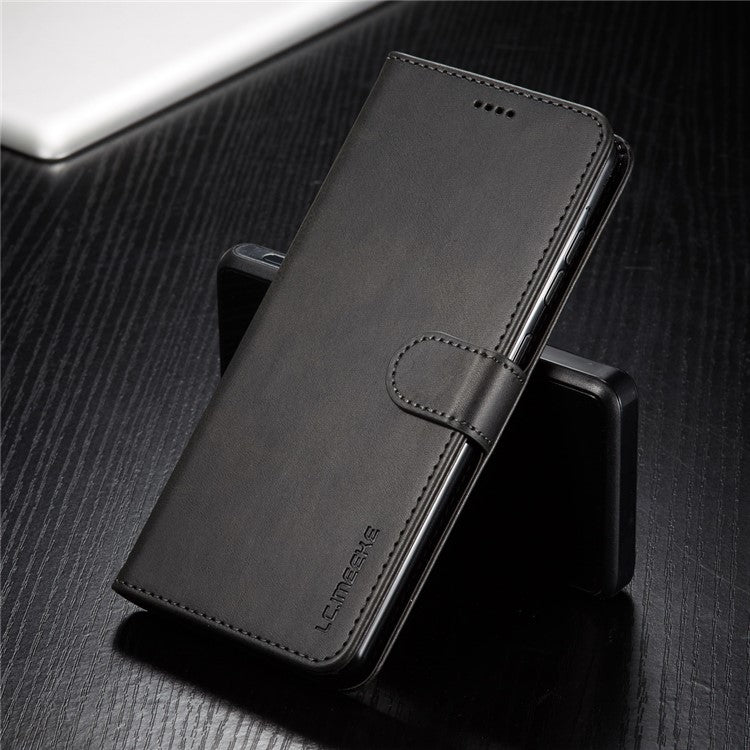LC.IMEEKE Wallet Stand Leather Mobile Cover for Samsung Galaxy A41 (Global Version) - Black