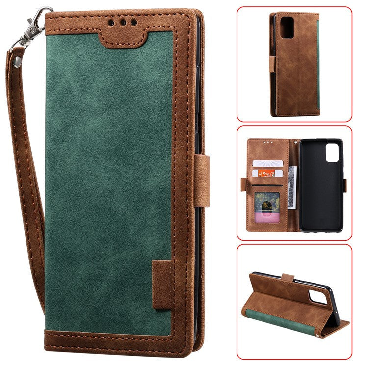 Retro Splicing Style Wallet Stand Flip Leather Case for  Samsung Galaxy Note20/Note20 5G - Green