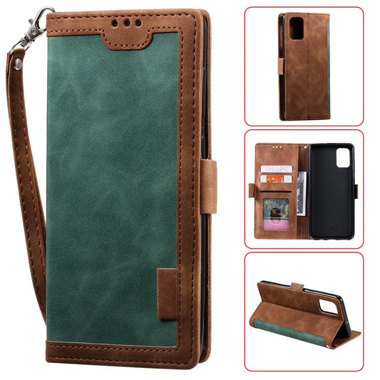 Retro Splicing Style Wallet Stand Flip Leather Case for  Samsung Galaxy Note20/Note20 5G - Green