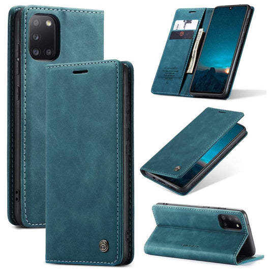 CASEME 013 Series Auto-absorbed Simple Leather Flip Cover for Samsung Galaxy A31 - Green