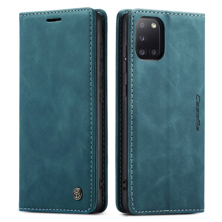 CASEME 013 Series Auto-absorbed Simple Leather Flip Cover for Samsung Galaxy A31 - Green