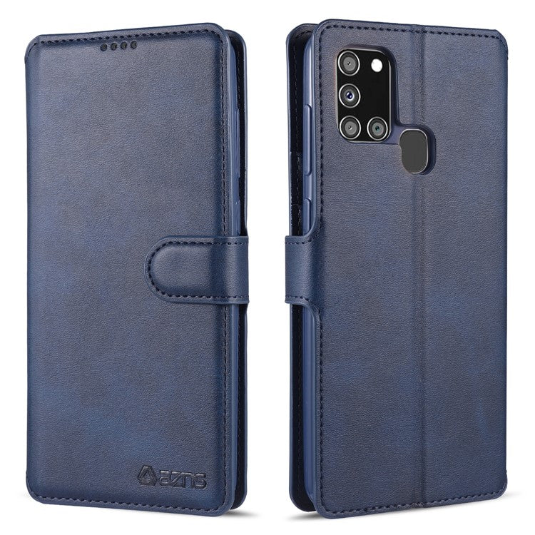 AZNS Wallet Leather Case Mobile Phone Cover for Samsung Galaxy A21s - Blue