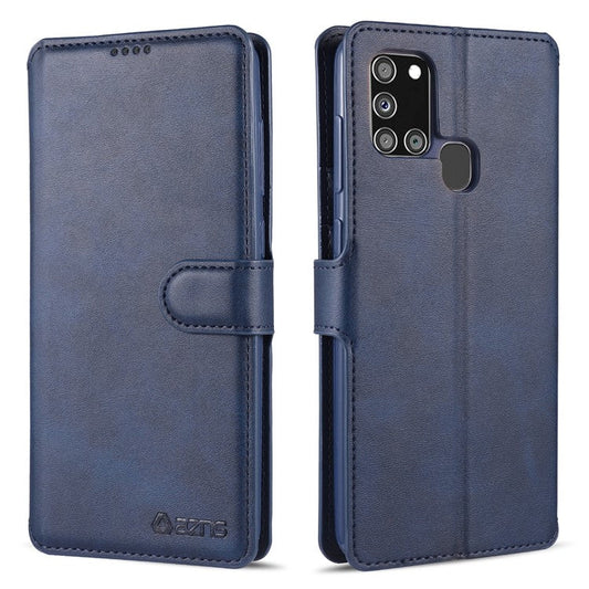 AZNS Wallet Leather Case Mobile Phone Cover for Samsung Galaxy A21s - Blue
