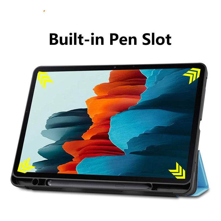 ENKAY HAT PRINCE ENK-8011 Tri-fold Stand PU Leather Smart Cover with Pen Slot for Samsung Galaxy Tab S7 11.0 T870 / T875 / S8 - Baby Blue