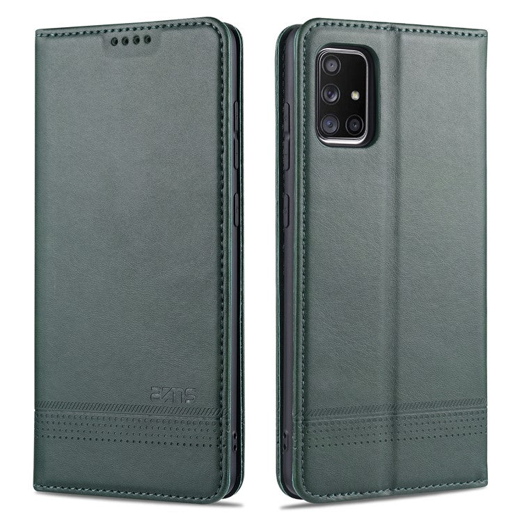 AZNS Auto-absorbed Leather Stand Case with Card Slots for Samsung Galaxy A51 SM-A515 - Blackish Green