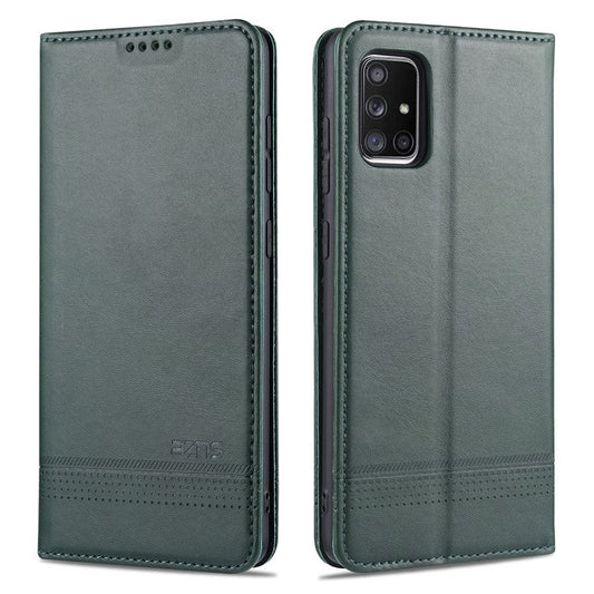 AZNS Auto-absorbed Leather Stand Case with Card Slots for Samsung Galaxy A51 SM-A515 - Blackish Green