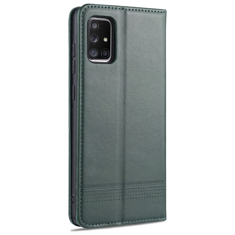 AZNS Auto-absorbed Leather Stand Case with Card Slots for Samsung Galaxy A51 SM-A515 - Blackish Green