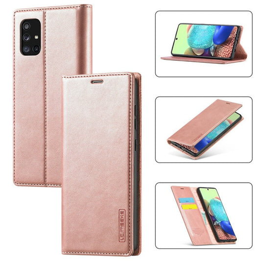 LC.IMEEKE LC Auto Absorbed Leather Wallet Stand Phone Protector for Samsung Galaxy A71 SM-A715/M70S  - Rose Gold