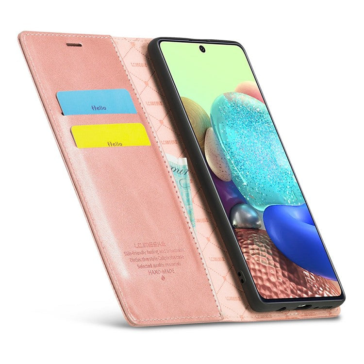 LC.IMEEKE LC Auto Absorbed Leather Wallet Stand Phone Protector for Samsung Galaxy A71 SM-A715/M70S  - Rose Gold