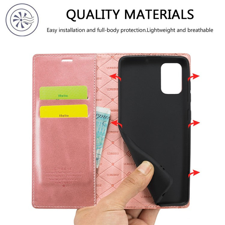 LC.IMEEKE LC Auto Absorbed Leather Wallet Stand Phone Protector for Samsung Galaxy A71 SM-A715/M70S  - Rose Gold