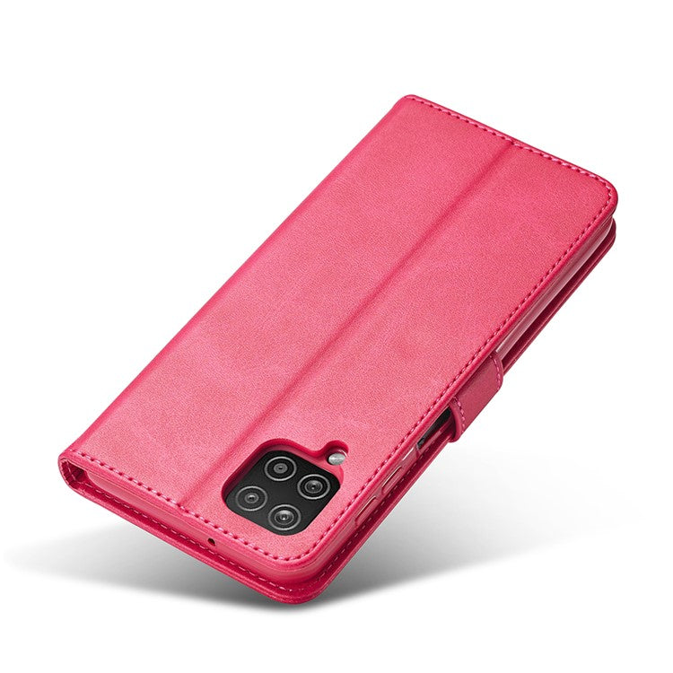 LC.IMEEKE Leather Protector Shell for Samsung Galaxy A12 with Separated Wallet Stand Features Design - Rose