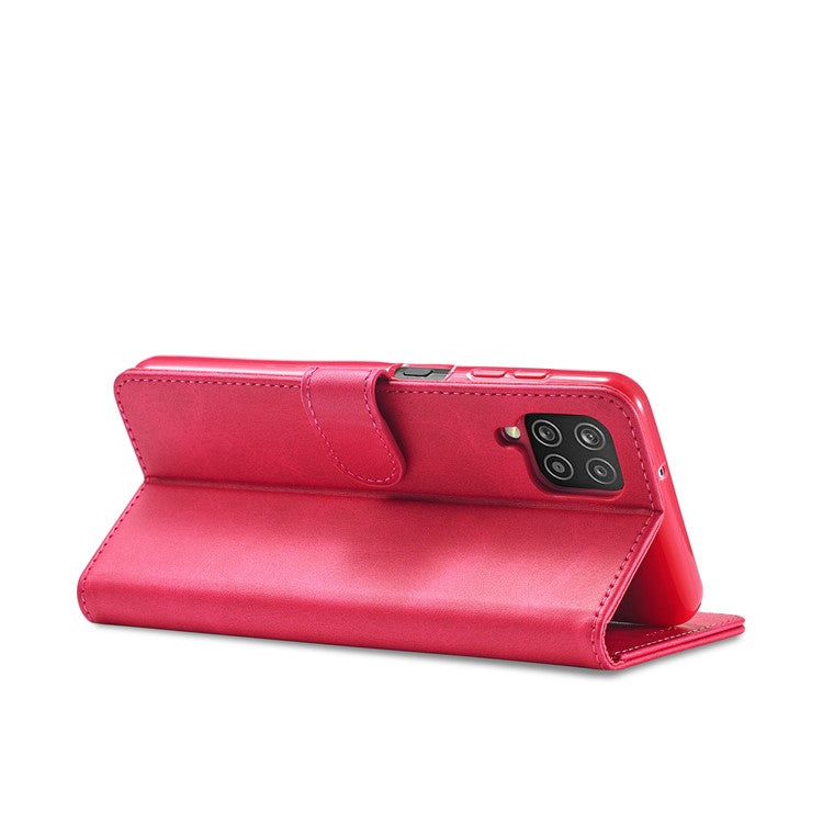 LC.IMEEKE Leather Protector Shell for Samsung Galaxy A12 with Separated Wallet Stand Features Design - Rose