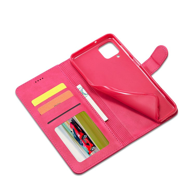 LC.IMEEKE Leather Protector Shell for Samsung Galaxy A12 with Separated Wallet Stand Features Design - Rose