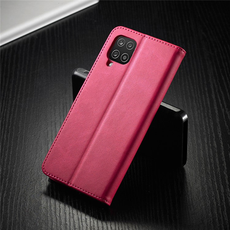 LC.IMEEKE Leather Protector Shell for Samsung Galaxy A12 with Separated Wallet Stand Features Design - Rose