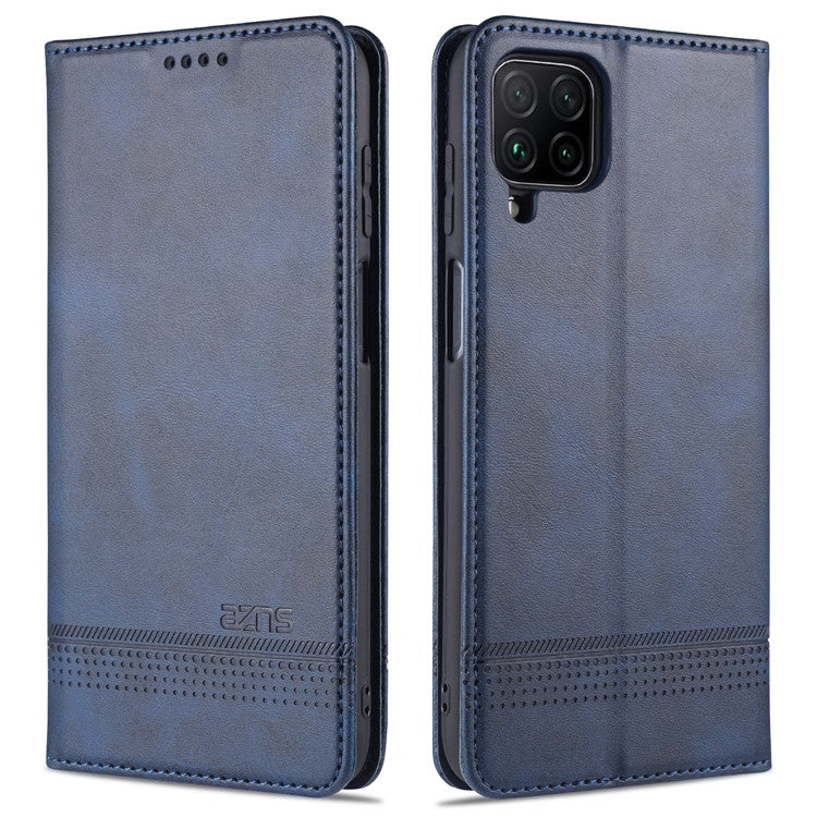 AZNS For Samsung Galaxy A12 Auto-absorbed Leather Shell Stand Wallet Case Cover - Blue