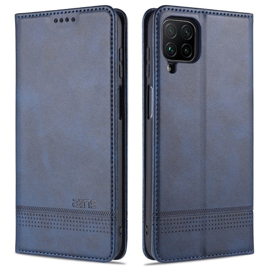 AZNS For Samsung Galaxy A12 Auto-absorbed Leather Shell Stand Wallet Case Cover - Blue