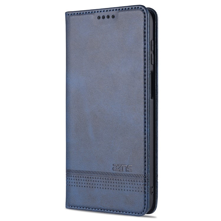 AZNS For Samsung Galaxy A12 Auto-absorbed Leather Shell Stand Wallet Case Cover - Blue