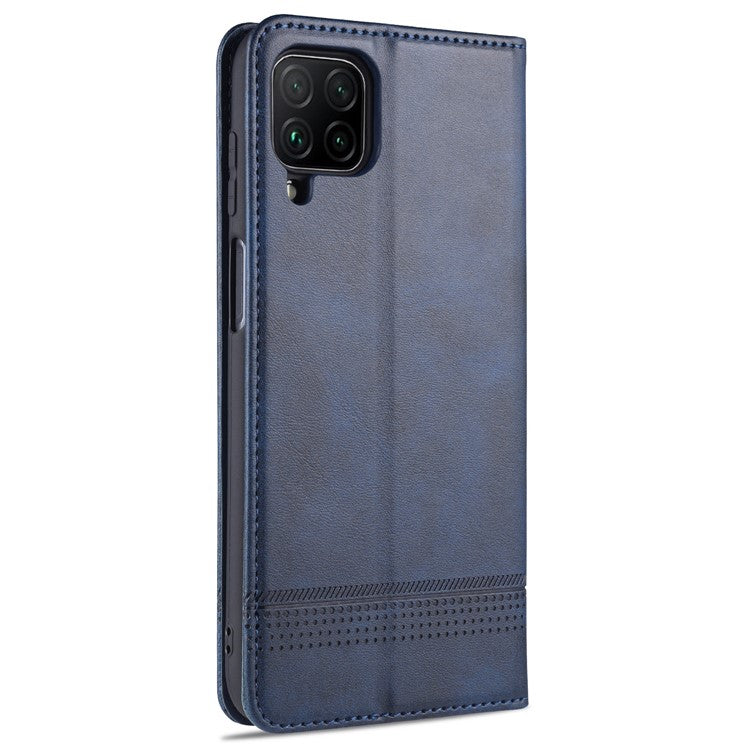 AZNS For Samsung Galaxy A12 Auto-absorbed Leather Shell Stand Wallet Case Cover - Blue