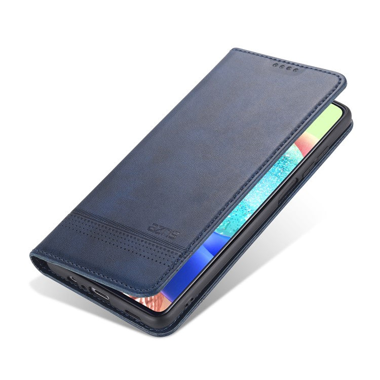 AZNS For Samsung Galaxy A12 Auto-absorbed Leather Shell Stand Wallet Case Cover - Blue