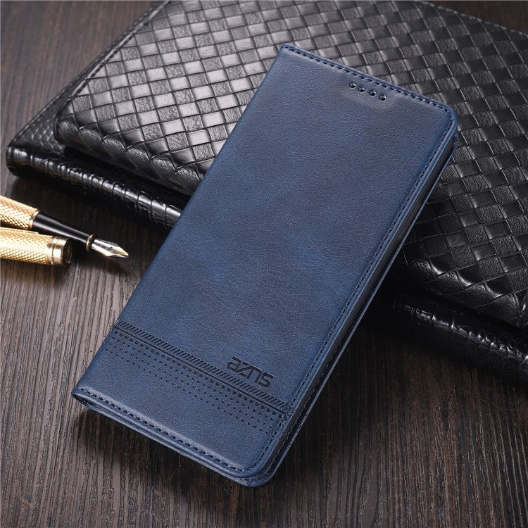 AZNS For Samsung Galaxy A12 Auto-absorbed Leather Shell Stand Wallet Case Cover - Blue