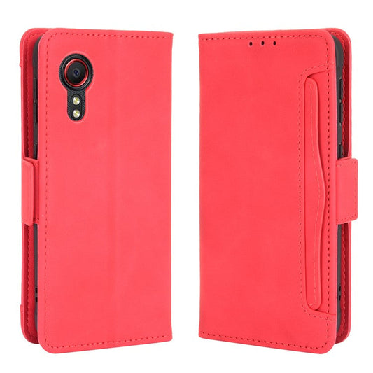 Leather Wallet Protective Case with Multiple Card Slots for Samsung Galaxy Xcover 5 - Red