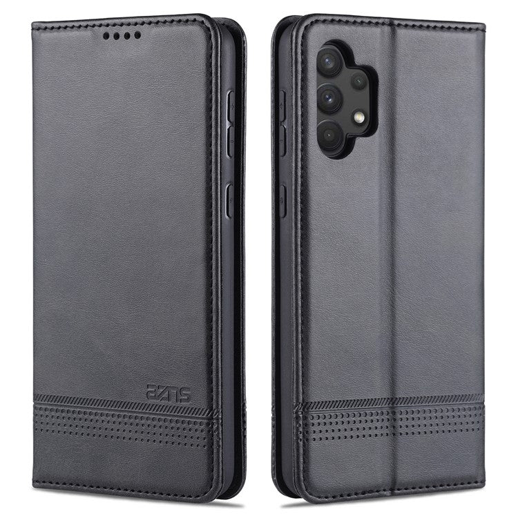 AZNS Stand Wallet Auto-absorbed Magnetic Leather Case for Samsung Galaxy A32 4G - Black