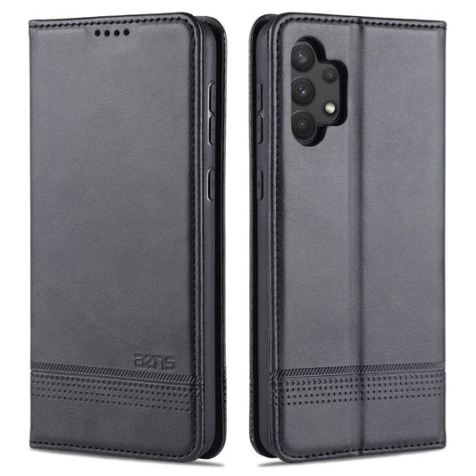 AZNS Stand Wallet Auto-absorbed Magnetic Leather Case for Samsung Galaxy A32 4G - Black