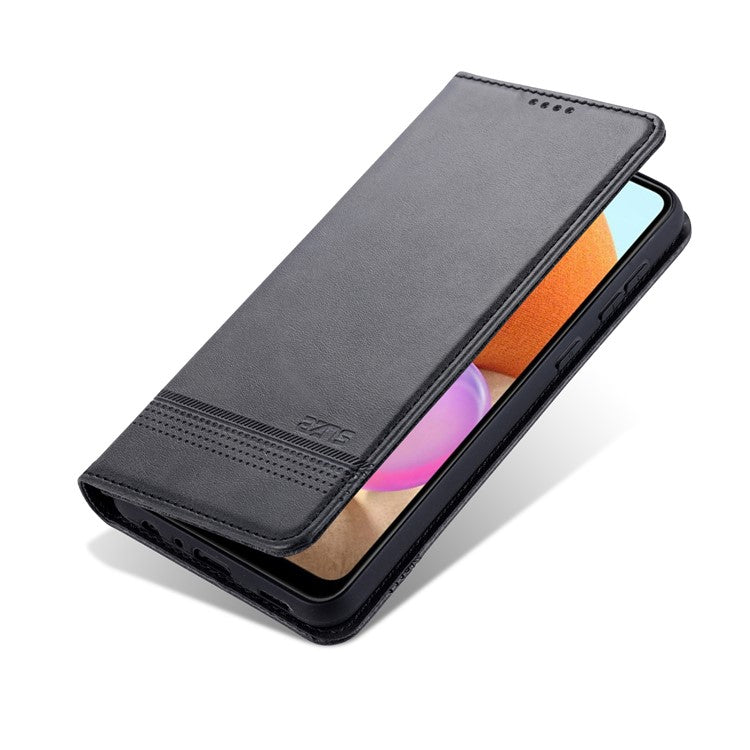 AZNS Stand Wallet Auto-absorbed Magnetic Leather Case for Samsung Galaxy A32 4G - Black