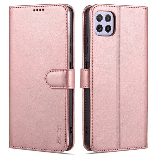AZNS PU Leather Wallet Stand Phone Cover Shell for Samsung Galaxy A22 5G (EU Version) - Rose Gold