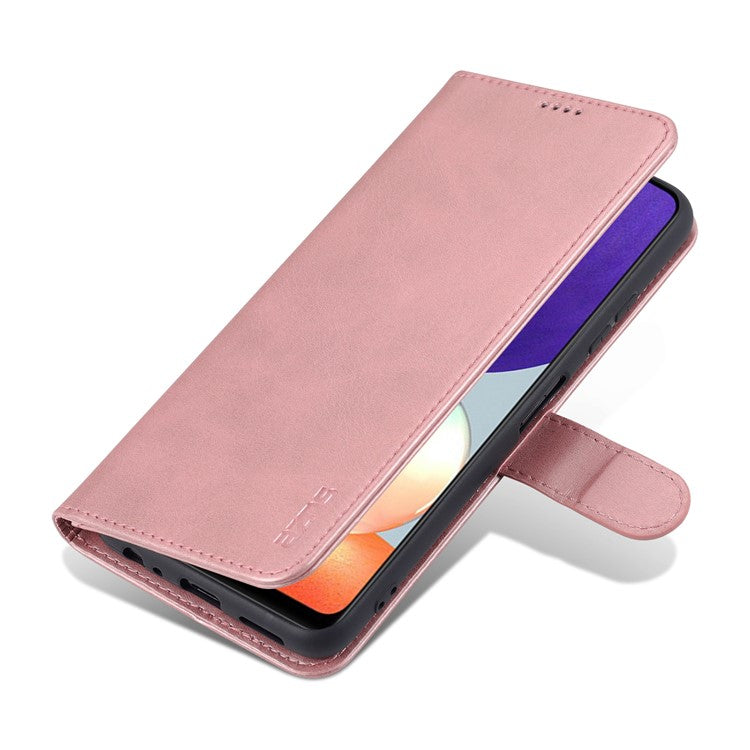 AZNS PU Leather Wallet Stand Phone Cover Shell for Samsung Galaxy A22 5G (EU Version) - Rose Gold