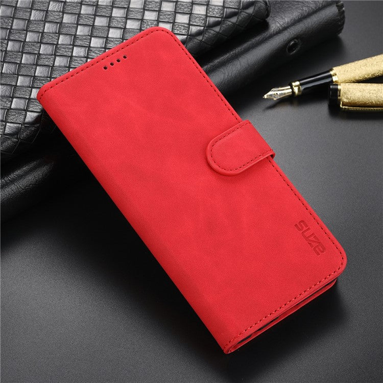 AZNS PU Leather Shock-absorption Phone Case Shell with Wallet Stand for Samsung Galaxy A32 5G/M32 5G - Red