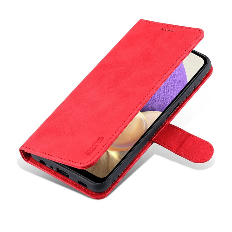 AZNS PU Leather Shock-absorption Phone Case Shell with Wallet Stand for Samsung Galaxy A32 5G/M32 5G - Red
