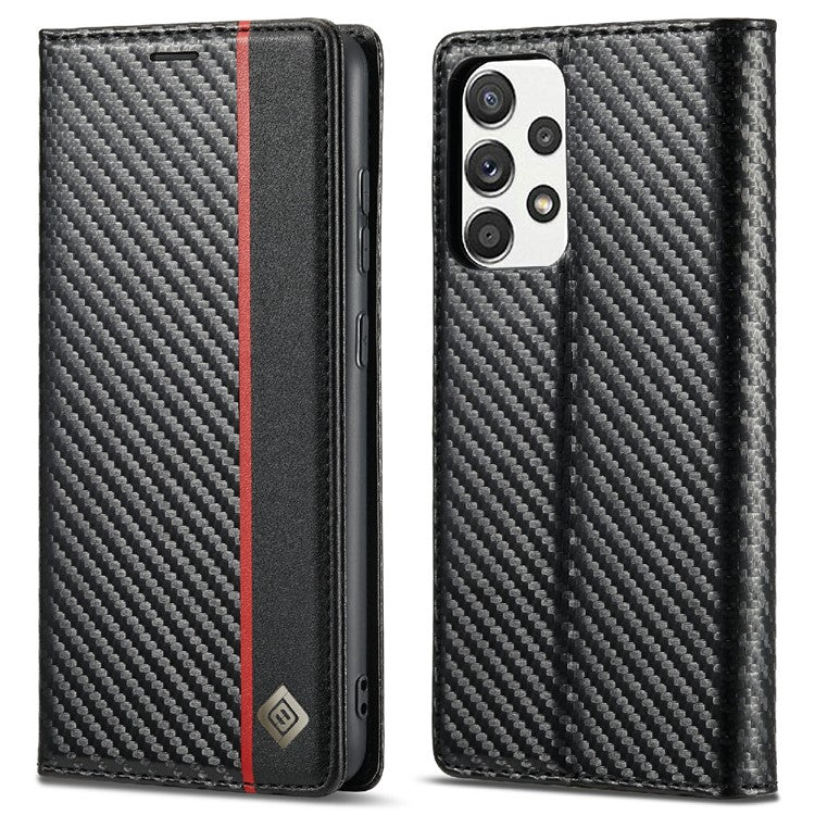 LC.IMEEKE Leather Case Carbon Fiber Pattern Phone Case with Stand Wallet Design for Samsung Galaxy A72 4G/5G - Style 2