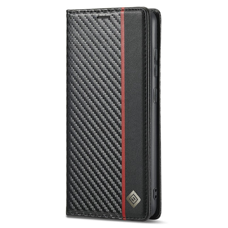 LC.IMEEKE Leather Case Carbon Fiber Pattern Phone Case with Stand Wallet Design for Samsung Galaxy A72 4G/5G - Style 2