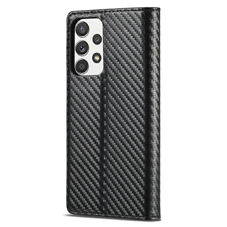 LC.IMEEKE Leather Case Carbon Fiber Pattern Phone Case with Stand Wallet Design for Samsung Galaxy A72 4G/5G - Style 2
