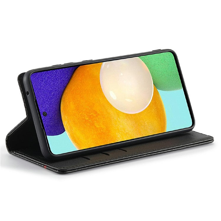 LC.IMEEKE Leather Case Carbon Fiber Pattern Phone Case with Stand Wallet Design for Samsung Galaxy A72 4G/5G - Style 2