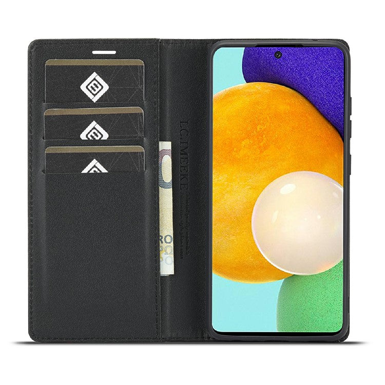 LC.IMEEKE Leather Case Carbon Fiber Pattern Phone Case with Stand Wallet Design for Samsung Galaxy A72 4G/5G - Style 2