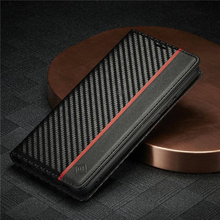 LC.IMEEKE Leather Case Carbon Fiber Pattern Phone Case with Stand Wallet Design for Samsung Galaxy A72 4G/5G - Style 2