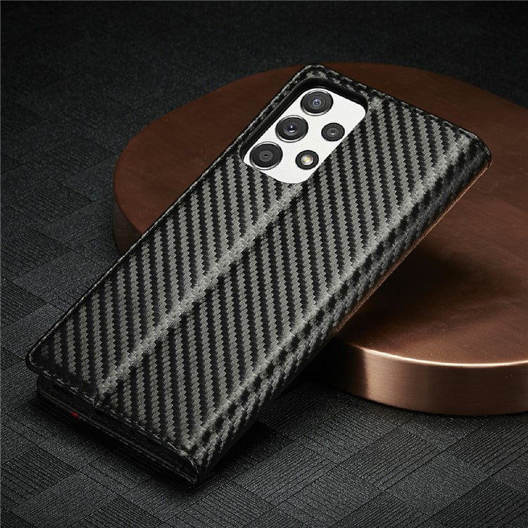 LC.IMEEKE Leather Case Carbon Fiber Pattern Phone Case with Stand Wallet Design for Samsung Galaxy A72 4G/5G - Style 2
