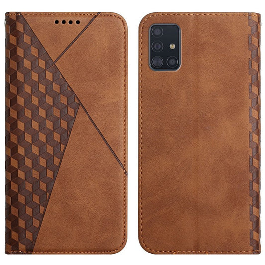 Geometric Pattern Stand Leather Wallet Cover for Samsung Galaxy A51 4G SM-A515 - Brown